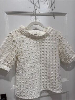 Wolven White Eyelet Square Cutout Top